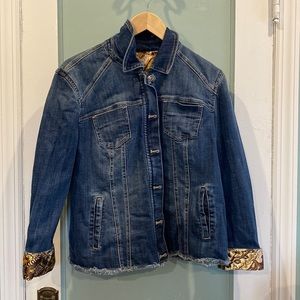 Chicos size 2 denim jacket with floral lining for $40.